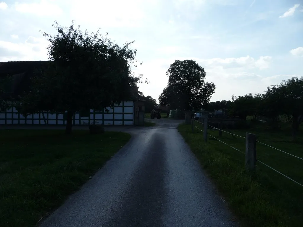 Auffahrt zum Hof bei Dämmerung